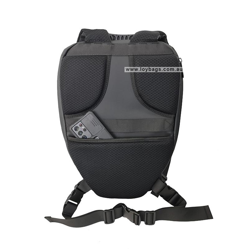 Loy Bags Knight LED backpack bag with LED eyes back view with pockets with high quality zipper