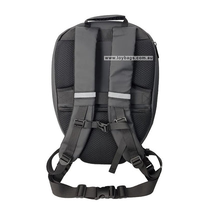 Loy Bags Knight LED backpack bag with LED eyes rear view of high quality straps and zips